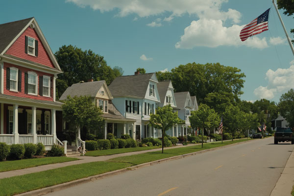 Street with row houses flag side it | Housing Market Prospects For 2025 | DG Pinnacle TPO - Miami Wholesale Mortgage